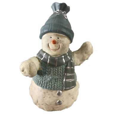 Snowman Figure Blue & Silver Christmas Holiday Decor Frosty Statue 6" Snowman Figurine